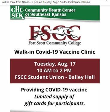 FSCC COVID 19 Vaccine Clinic Today from 10 a.m. to 2 p.m.