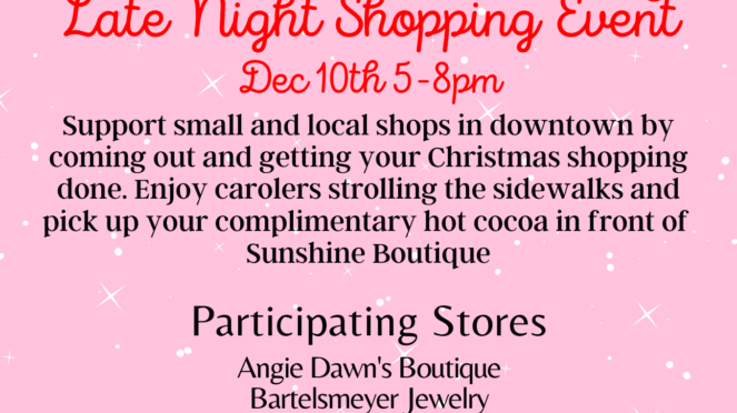 CHAMBER ANNOUNCES COCOA & CAROLING NIGHT SHOPPING EVENT This Evening