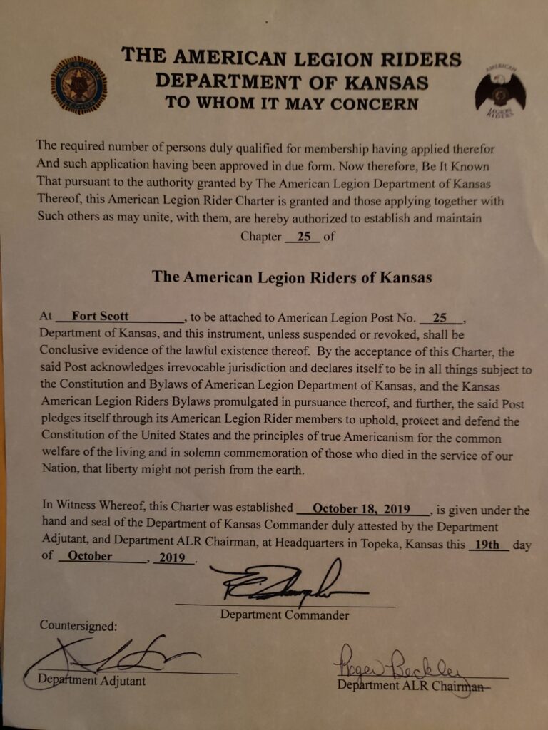 American Legion Riders Chapter 25 Chartered | Fort Scott Biz