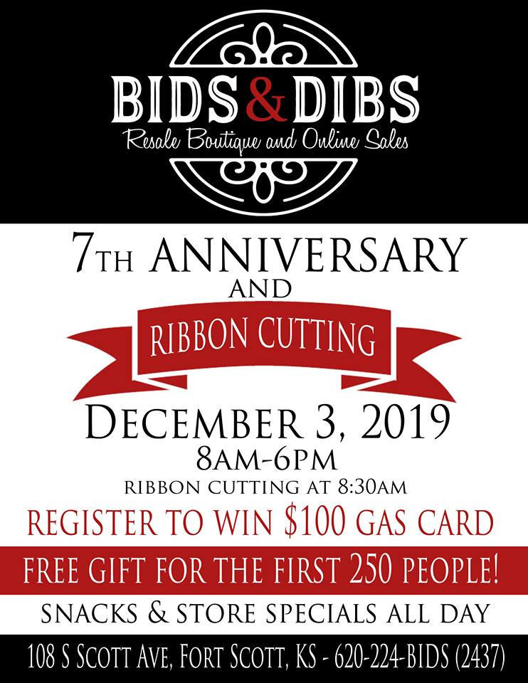 Bids and Dibs Anniversary Ribbon Cutting Dec. 3 Fort Scott Biz