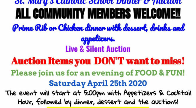 St. Mary’s Dinner and Auction April 29