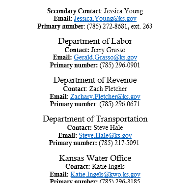 Updated Contacts For Kansas State Agencies