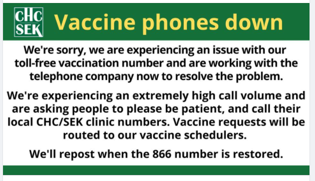 CHC Vaccine Phones Are Not Working