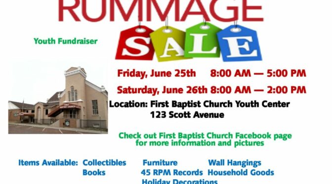 Fundraiser for First Baptist Church Youth June 25-26