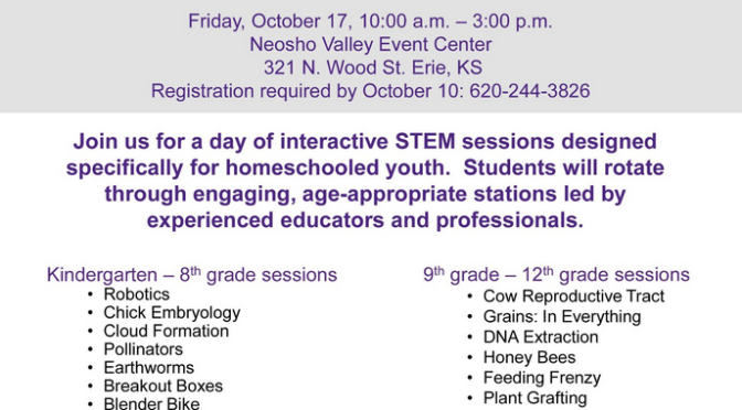 STEM Discovery Day for Homeschoolers Scheduled for October 17