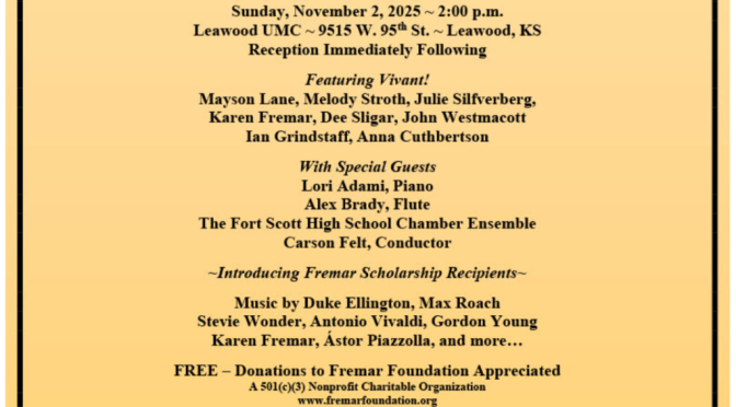 Fremar Foundation Annual Concert Event: Nov. 2 in Leawood