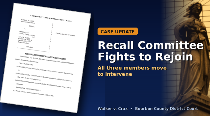 Walker v. Crux Update: Recall Committee Moves to Rejoin the Case