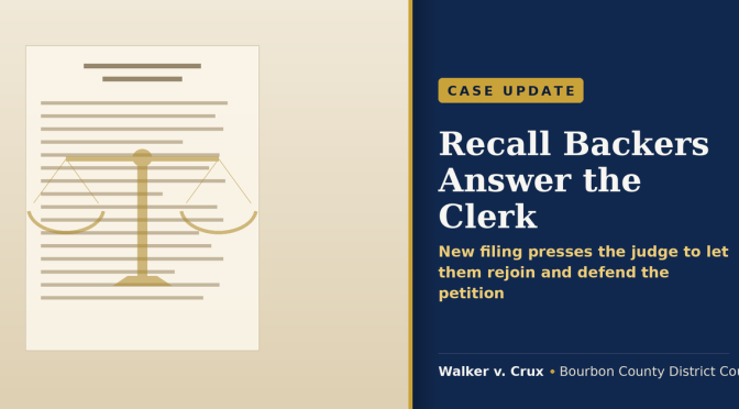 Walker v. Crux Update: Recall Committee Files Reply, Presses to Rejoin Clerk’s Lawsuit