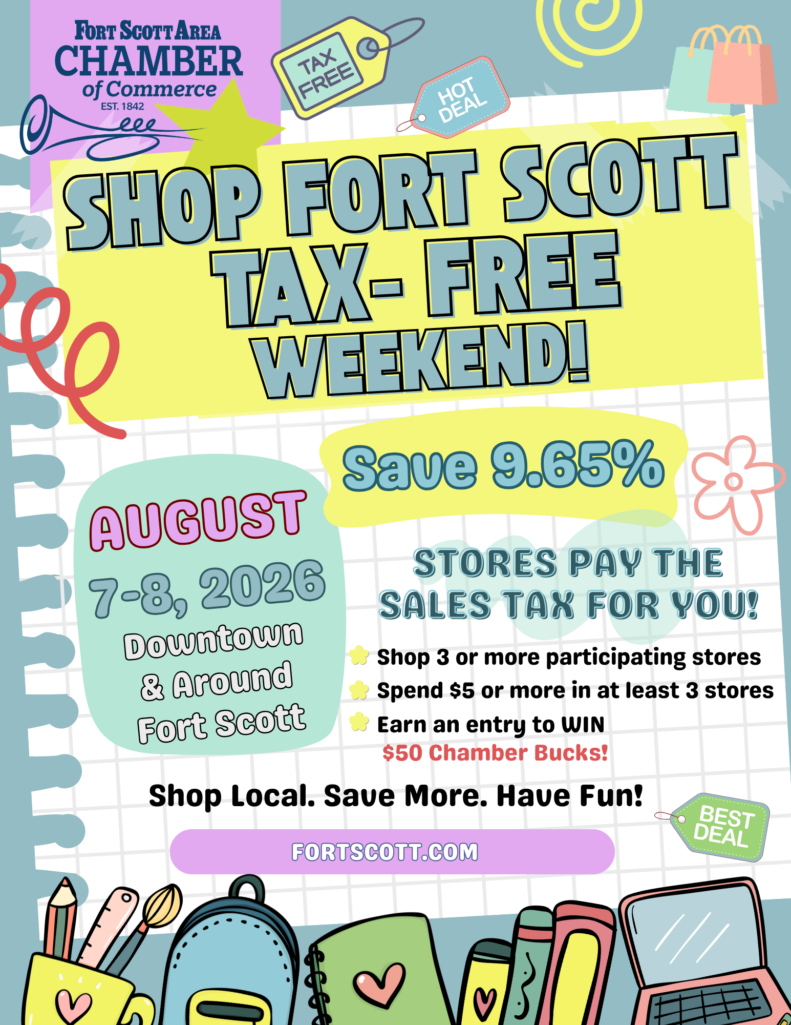 Shop Fort Scott Tax-Free Weekend Flyer – August 7–8, 2026