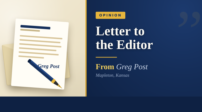 Letter to the Editor from Greg Post