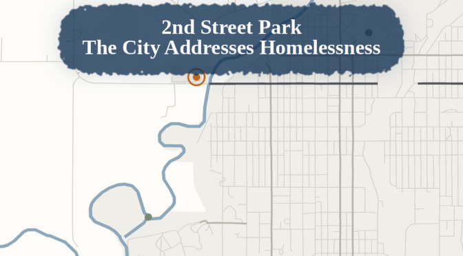 Map of Fort Scott showing 2nd Street Park on West 2nd Street just west of the Marmaton River.
