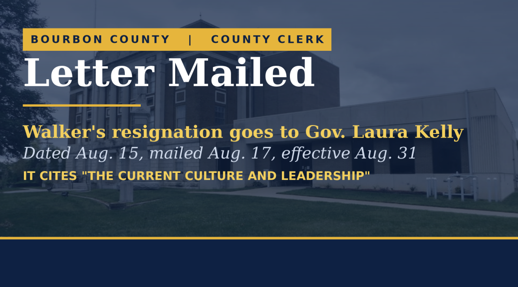 Bourbon County Courthouse under a navy wash with the headline Letter Mailed