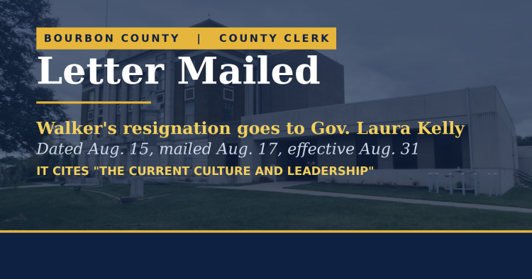 Bourbon County Courthouse under a navy wash with the headline Letter Mailed