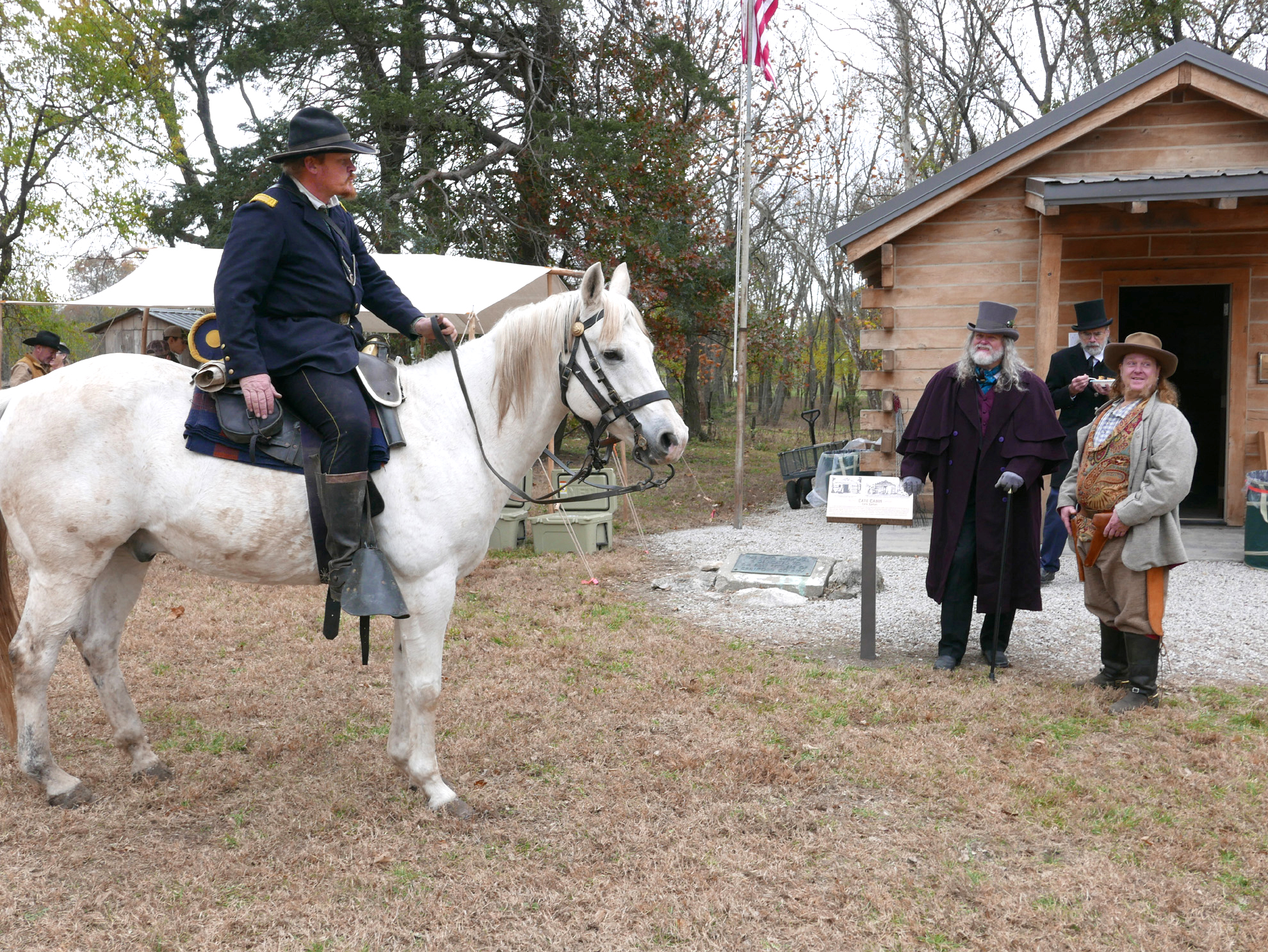 Reenactors in front of the Cato cabin